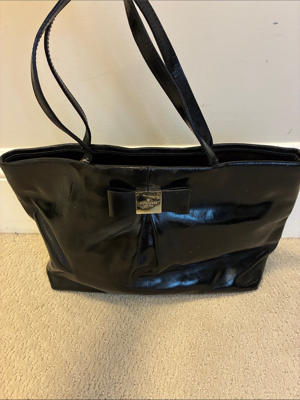 Authentic Kate Spade Black Patent Leather Bow Shoulder Bag Handbag👝